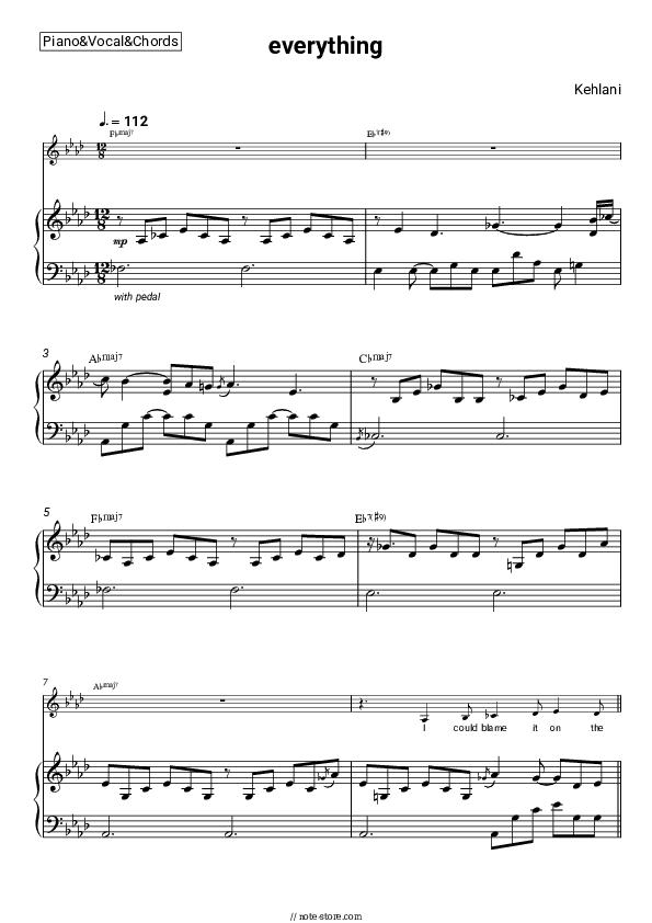 ​everything - Kehlani Piano Sheet Music with the Vocal and Chords - Piano&Vocal&Chords