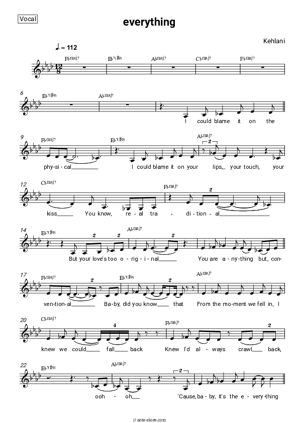 ​everything - Kehlani Vocal Sheet Music - Vocal