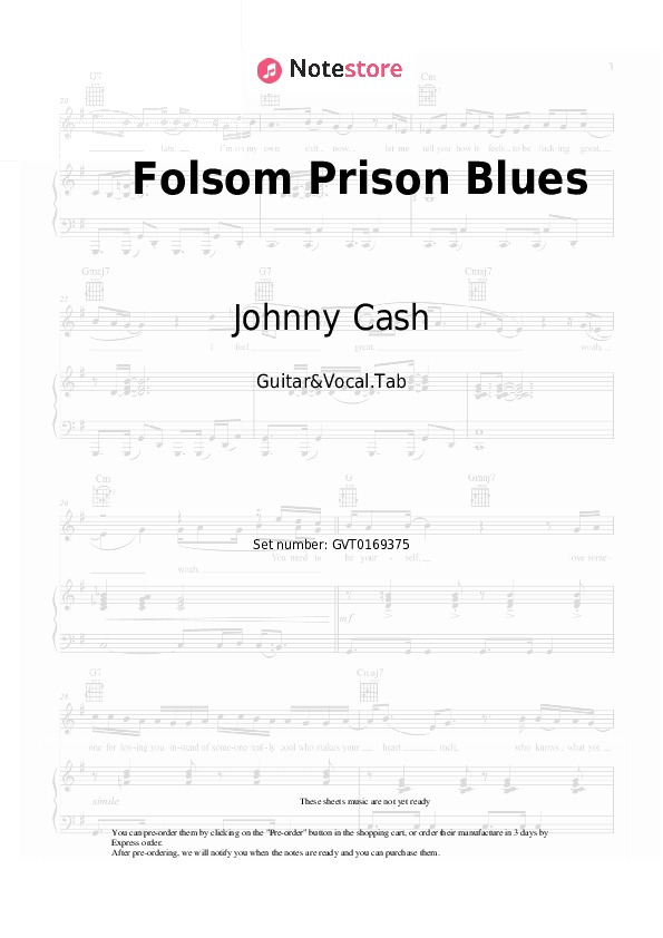 Folsom Prison Blues - Johnny Cash Chords and Voice - Guitar&Vocal.Tab