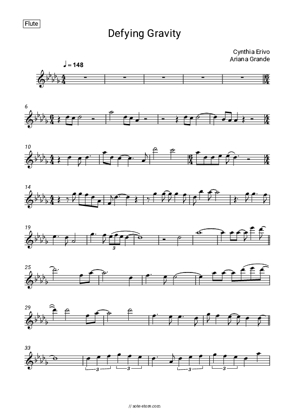 Defying Gravity - Cynthia Erivo, Ariana Grande Flute Sheet Music - Flute