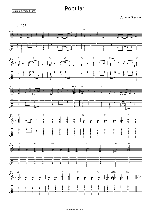 Popular (From 'Wicked') - Ariana Grande Ukulele Sheet Music - Ukulele.Chords&Tab