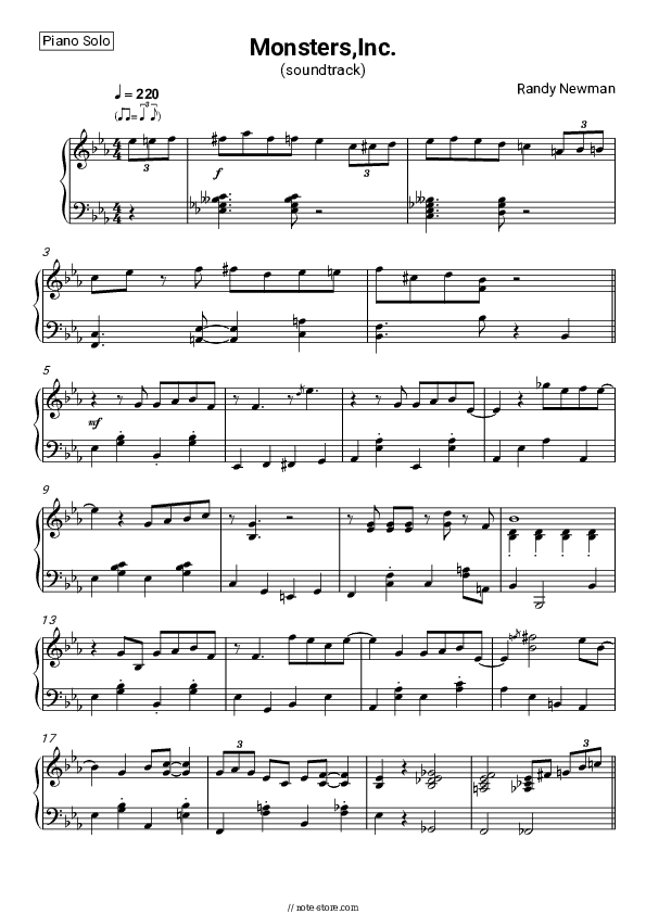 Monsters, Inc. (soundtrack) - Randy Newman Piano Sheet Music - Piano.Solo