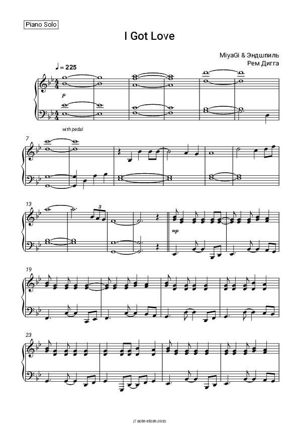 I Got Love - MiyaGi & Andy Panda (Endgame), Rem Digga Piano Sheet Music - Piano.Solo