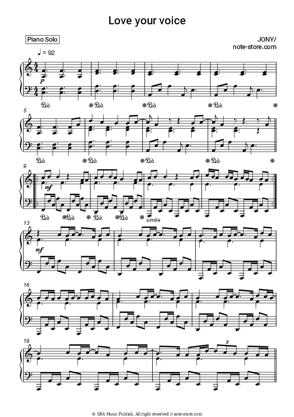 Love Your Voice - JONY Piano Sheet Music - Piano.Solo