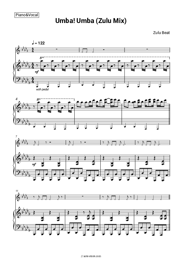 Umba! Umba (Zulu Mix) - Zulu Beat Piano Sheet Music with the Voice part - Piano&Vocal