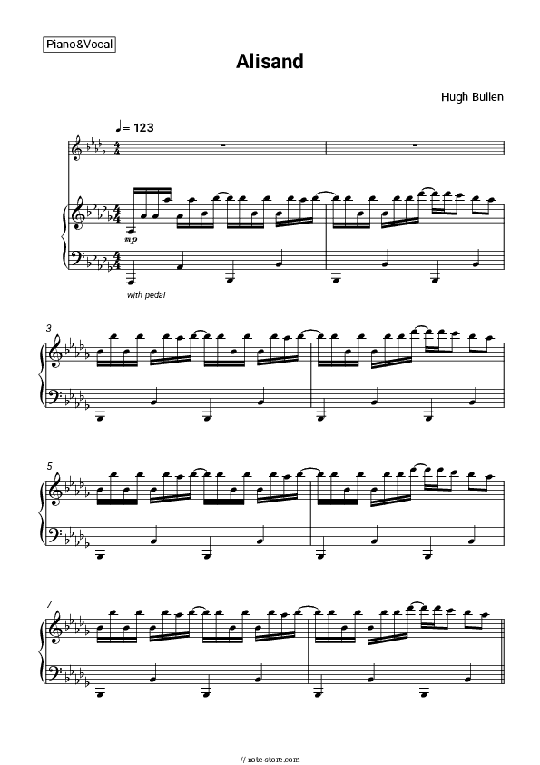 Alisand - Hugh Bullen Piano Sheet Music with the Voice part - Piano&Vocal