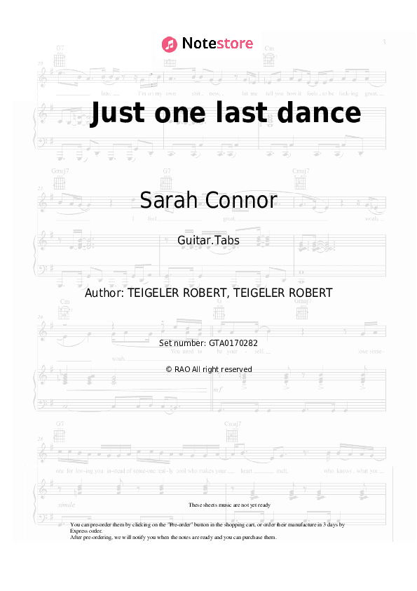 Just one last dance - Sarah Connor, Natural Tabs - Guitar.Tabs
