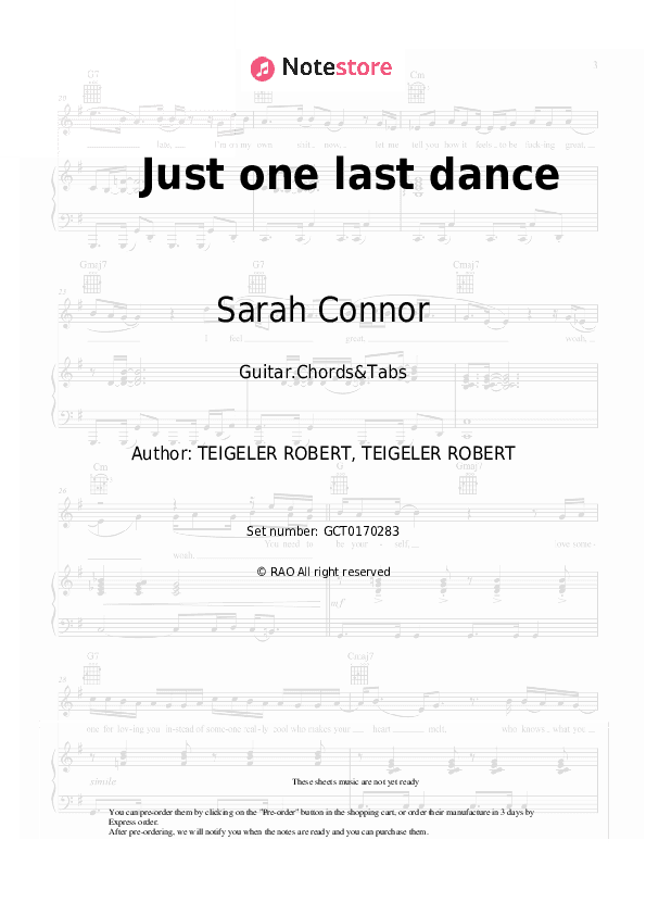Just one last dance - Sarah Connor, Natural Chords and Tabs - Guitar.Chords&Tabs