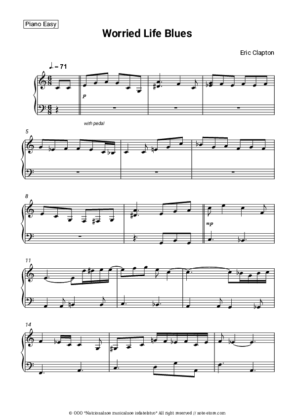 Worried Life Blues - Eric Clapton Piano Sheet Music Easy - Piano.Easy