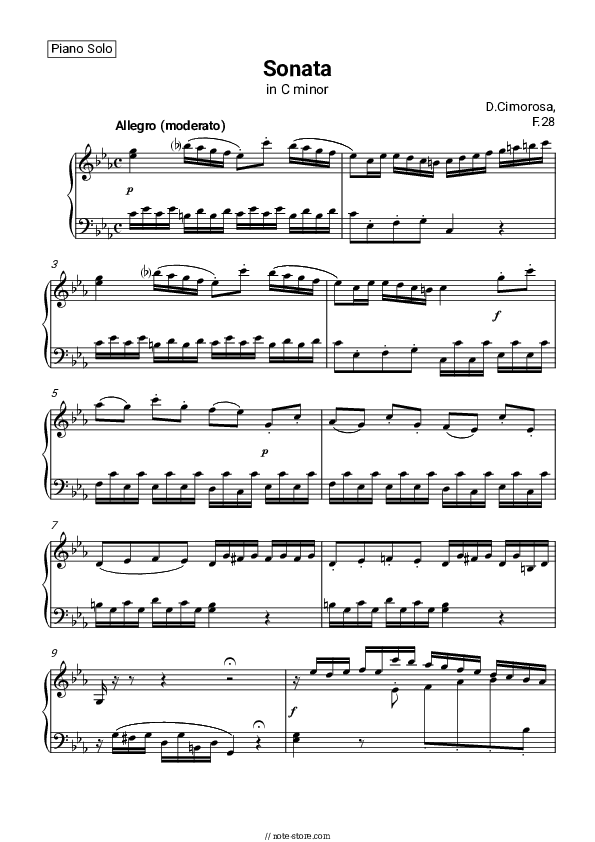 Sonata in C minor C.28 - Domenico Cimarosa Piano Sheet Music - Piano.Solo