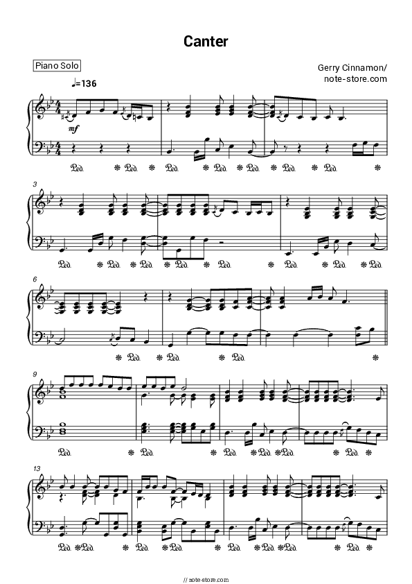 Canter - Gerry Cinnamon Piano Sheet Music - Piano.Solo