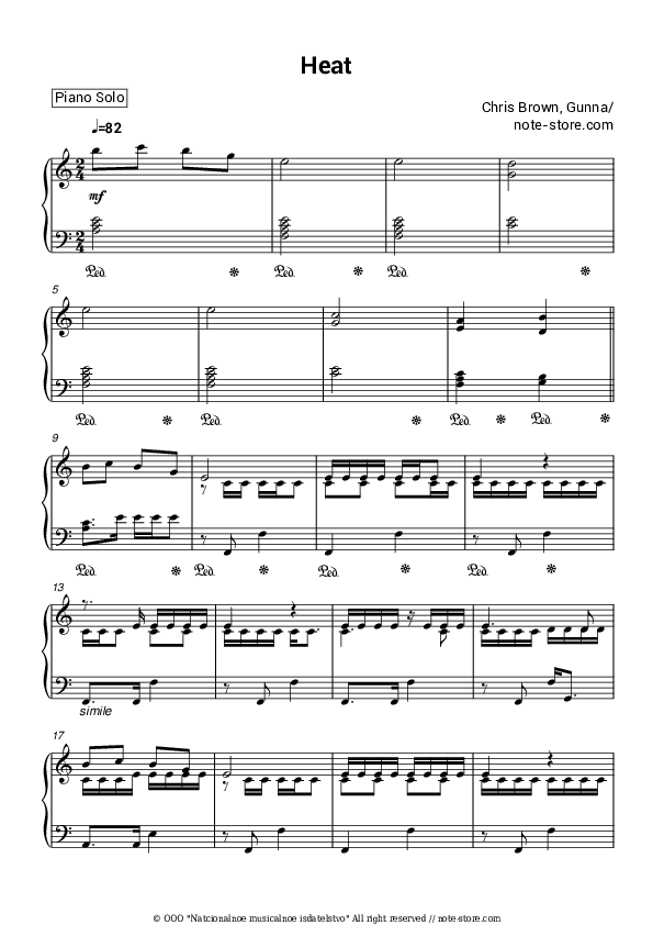 Heat - Chris Brown, Gunna Piano Sheet Music - Piano.Solo