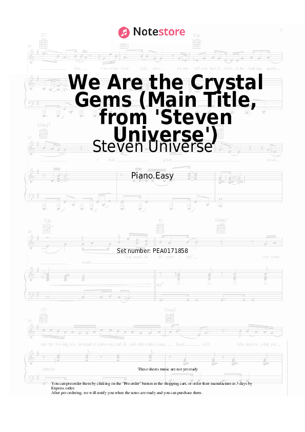 We Are the Crystal Gems (Full Theme Song) - Steven Universe Piano Sheet Music Easy - Piano.Easy