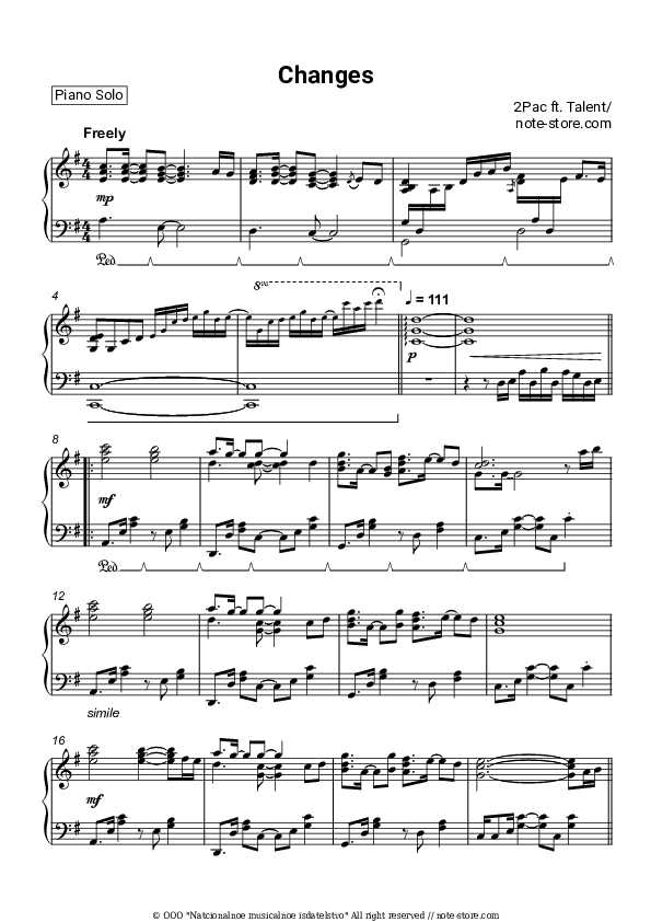 Changes - 2Pac Piano Sheet Music - Piano.Solo
