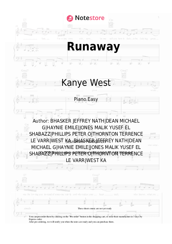 Runaway - Kanye West, Pusha T Piano Sheet Music Easy - Piano.Easy