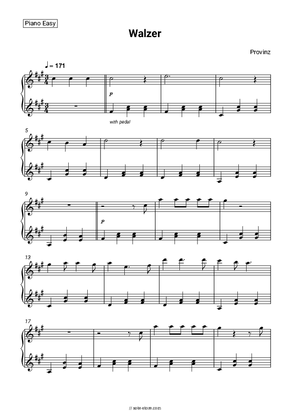 Walzer - Provinz Piano Sheet Music Easy - Piano.Easy