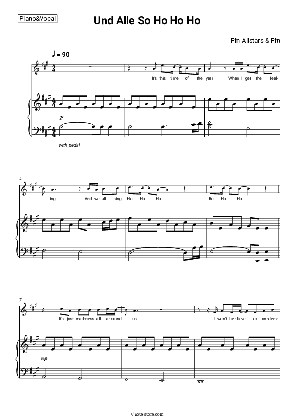 Und Alle So Ho Ho Ho - Ffn-Allstars & Ffn Piano Sheet Music with the Voice part - Piano&Vocal