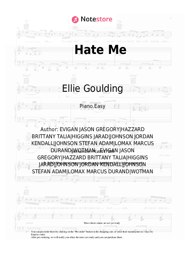 Hate Me - Ellie Goulding, Juice WRLD Piano Sheet Music Easy - Piano.Easy