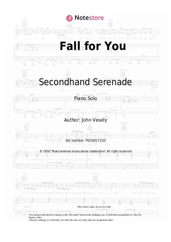 Fall for You - Secondhand Serenade Piano Sheet Music - Piano.Solo