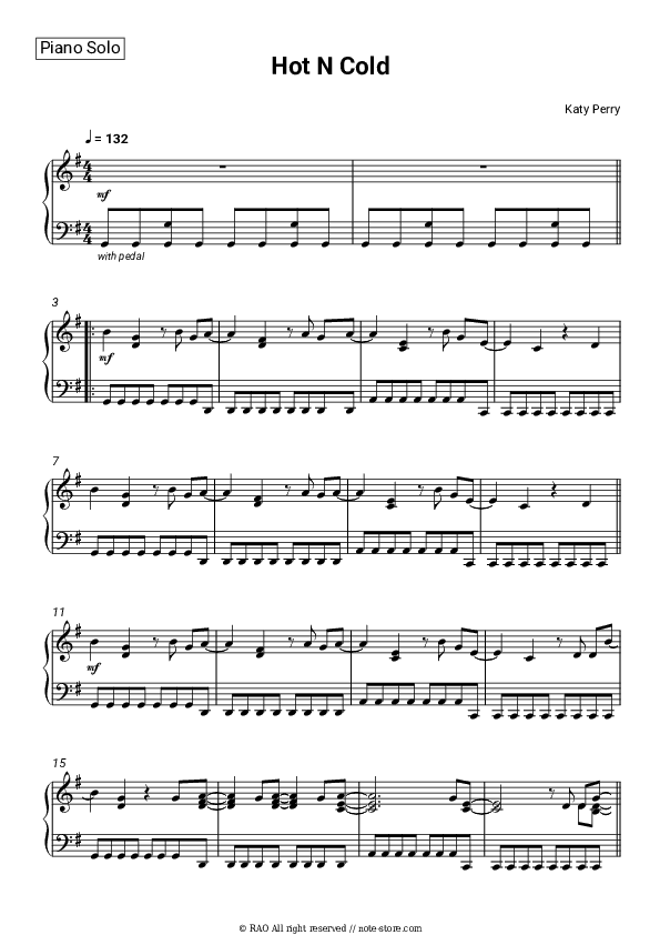 Hot N Cold - Katy Perry Piano Sheet Music - Piano.Solo