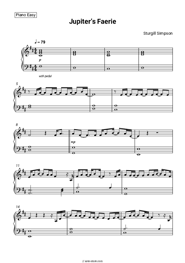 Jupiter’s Faerie - Sturgill Simpson Piano Sheet Music Easy - Piano.Easy