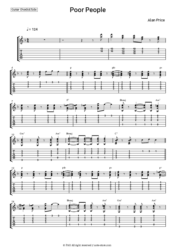 Poor People - Alan Price Chords - Guitar.Chords