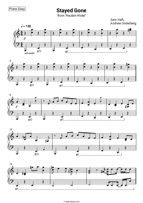 Stayed Gone (from 'Hazbin Hotel') - Sam Haft, Andrew Underberg Piano Sheet Music Easy - Piano.Easy