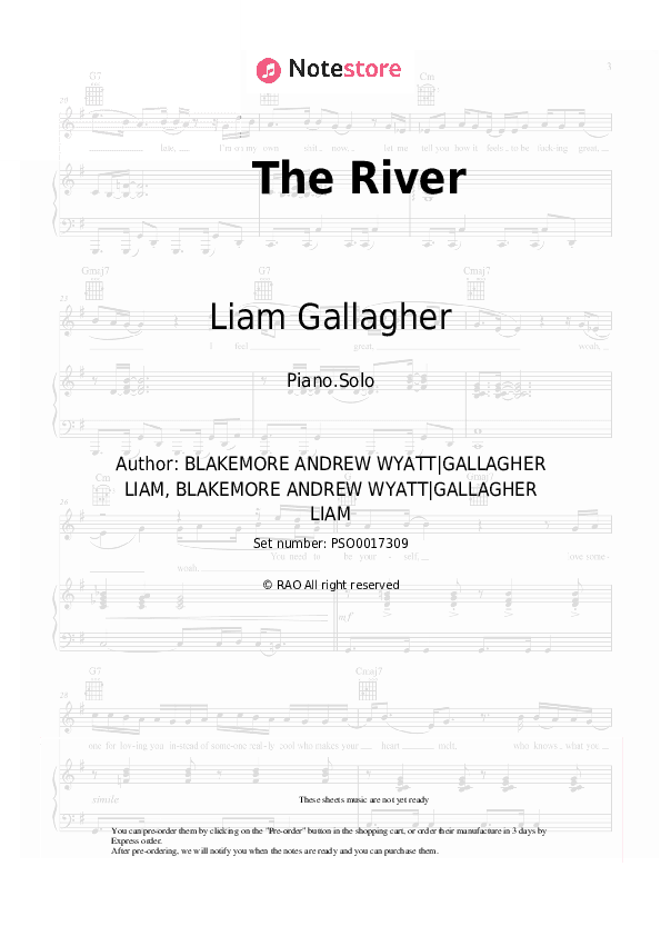 The River - Liam Gallagher Piano Sheet Music - Piano.Solo