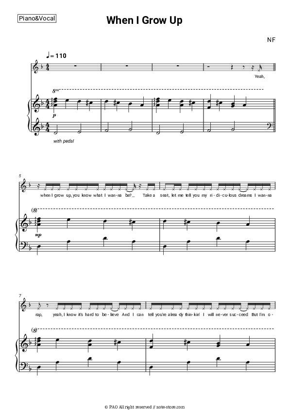 When I Grow Up - NF Piano Sheet Music with the Voice part - Piano&Vocal