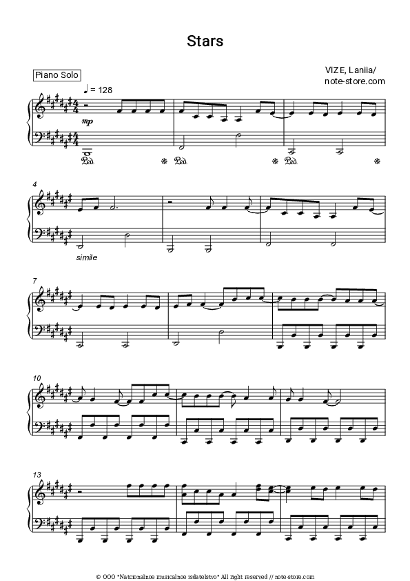 Stars - VIZE, laniia Piano Sheet Music - Piano.Solo