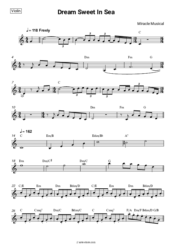 Dream Sweet In Sea Major - Miracle Musical Violin Sheet Music - Violin