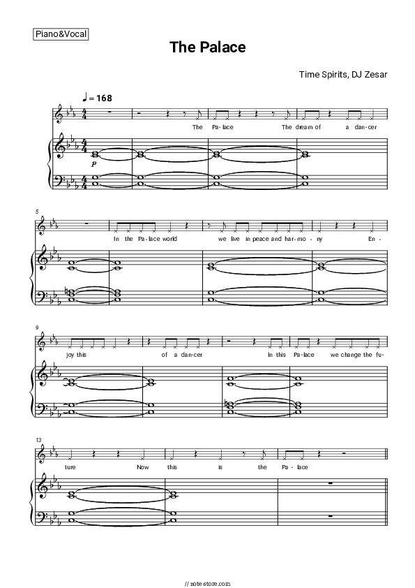 The Palace - Time Spirits, DJ Zesar Piano Sheet Music with the Voice part - Piano&Vocal