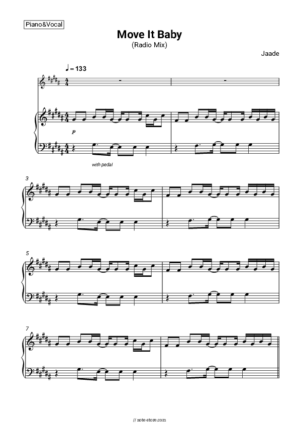 Move It Baby (Radio Mix) - Jaade Piano Sheet Music with the Voice part - Piano&Vocal