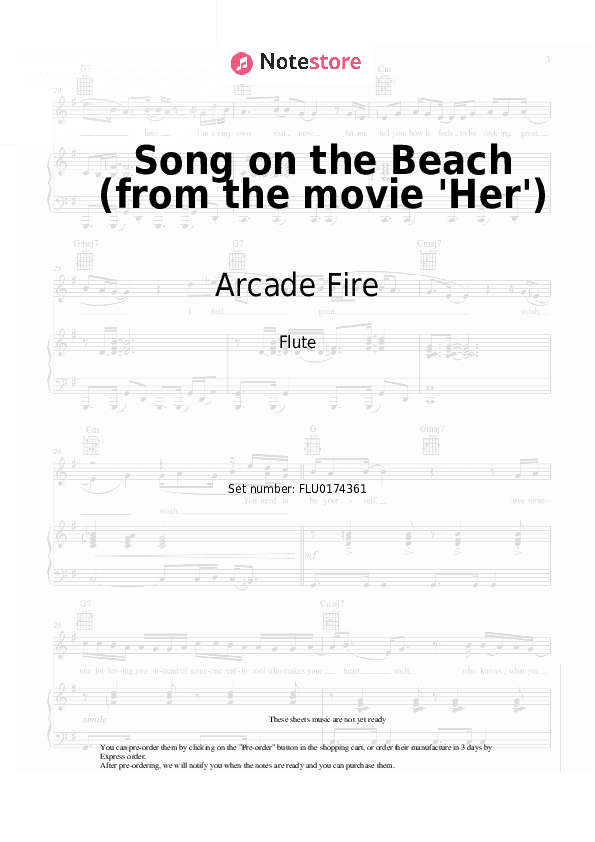 Song on the Beach (from the movie 'Her') - Arcade Fire Flute Sheet Music - Flute