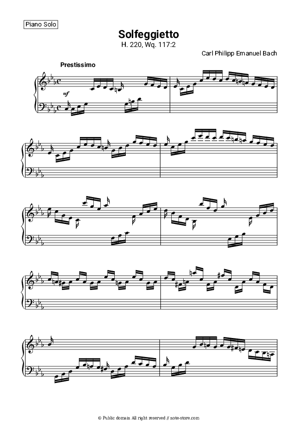Solfeggio In C Minor, H.220 - Carl Philipp Emanuel Bach Piano Sheet Music - Piano.Solo