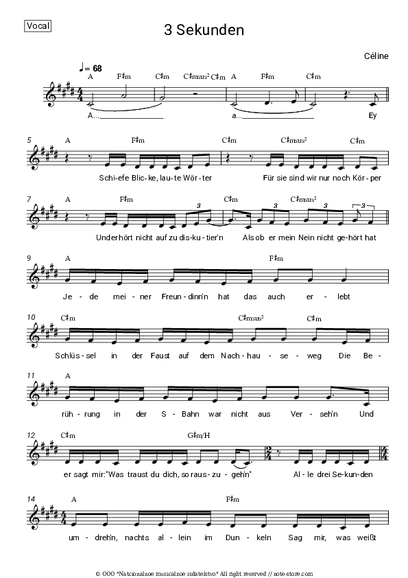 3 Sekunden - Céline, Paula Hartmann Vocal Sheet Music - Vocal