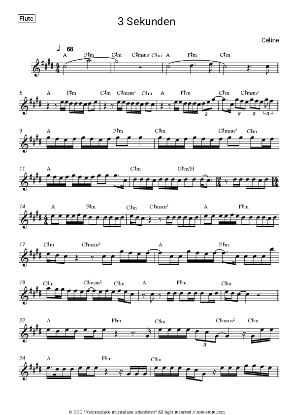 3 Sekunden - Céline, Paula Hartmann Flute Sheet Music - Flute