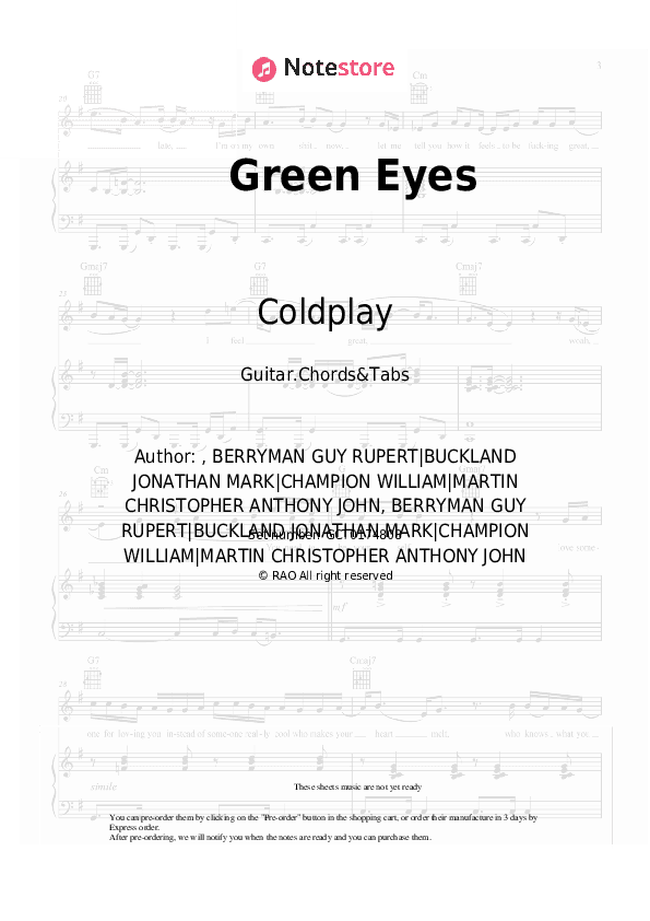Green Eyes - Coldplay Chords and Tabs - Guitar.Chords&Tabs