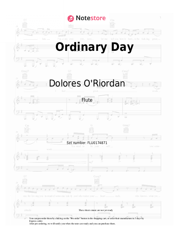 Ordinary Day - Dolores O'Riordan Flute Sheet Music - Flute