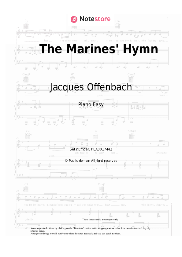 The Marines' Hymn - Jacques Offenbach Piano Sheet Music Easy - Piano.Easy