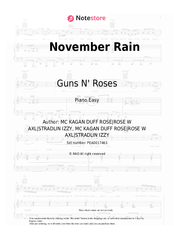 November Rain - Guns N' Roses Piano Sheet Music Easy - Piano.Easy