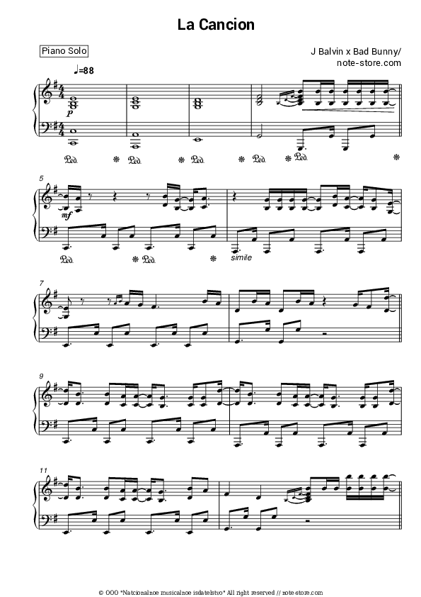 LA CANCION - J Balvin, Bad Bunny Piano Sheet Music - Piano.Solo