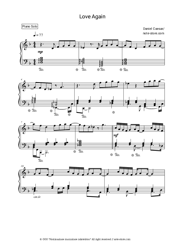 Love Again - Daniel Caesar, Brandy Piano Sheet Music - Piano.Solo