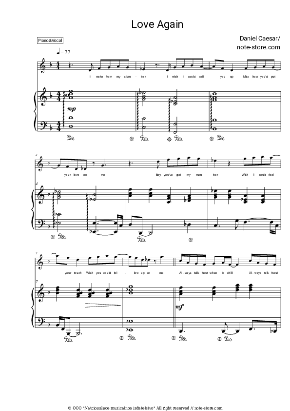 Love Again - Daniel Caesar, Brandy Piano Sheet Music with the Voice part - Piano&Vocal