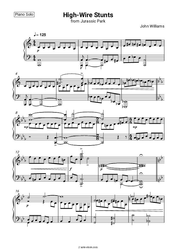 High-Wire Stunts (From 'Jurassic Park') - John Williams Piano Sheet Music - Piano.Solo