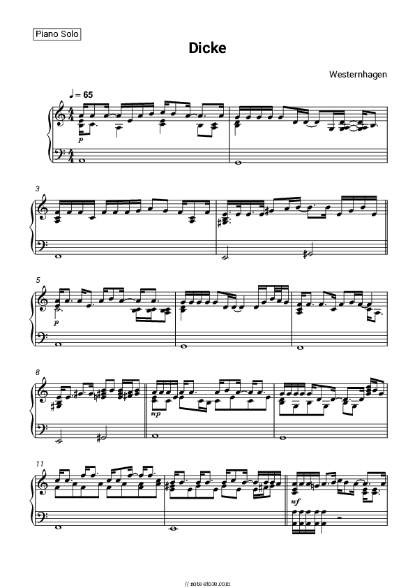 Dicke - Westernhagen Piano Sheet Music - Piano.Solo