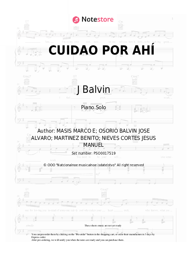 CUIDAO POR AHÍ - J Balvin, Bad Bunny Piano Sheet Music - Piano.Solo