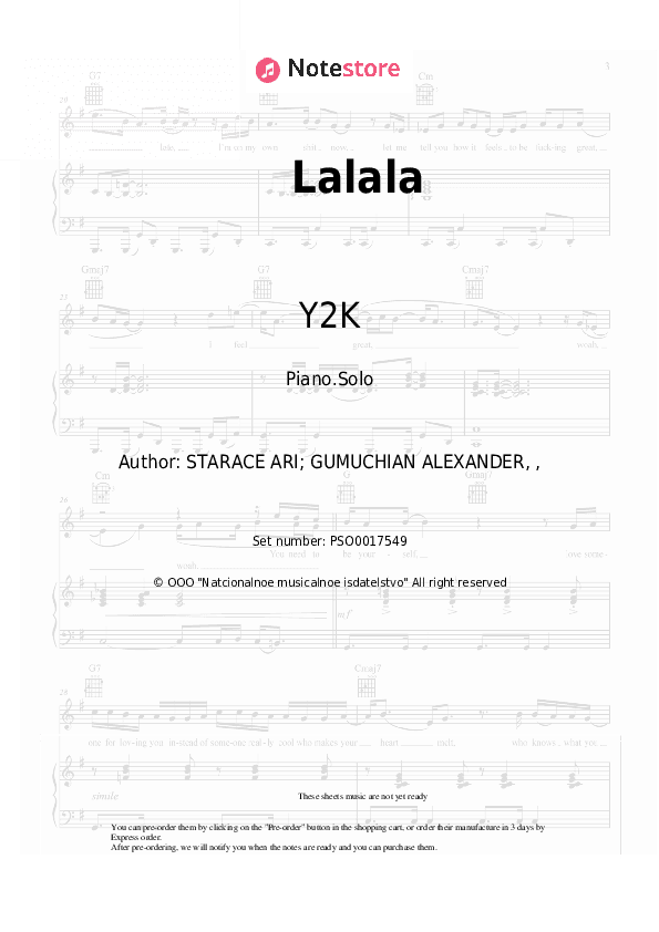 Lalala - Y2K, bbno$ Piano Sheet Music - Piano.Solo