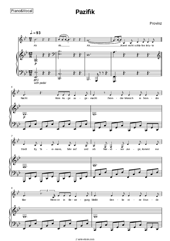 Pazifik - Provinz Piano Sheet Music with the Voice part - Piano&Vocal