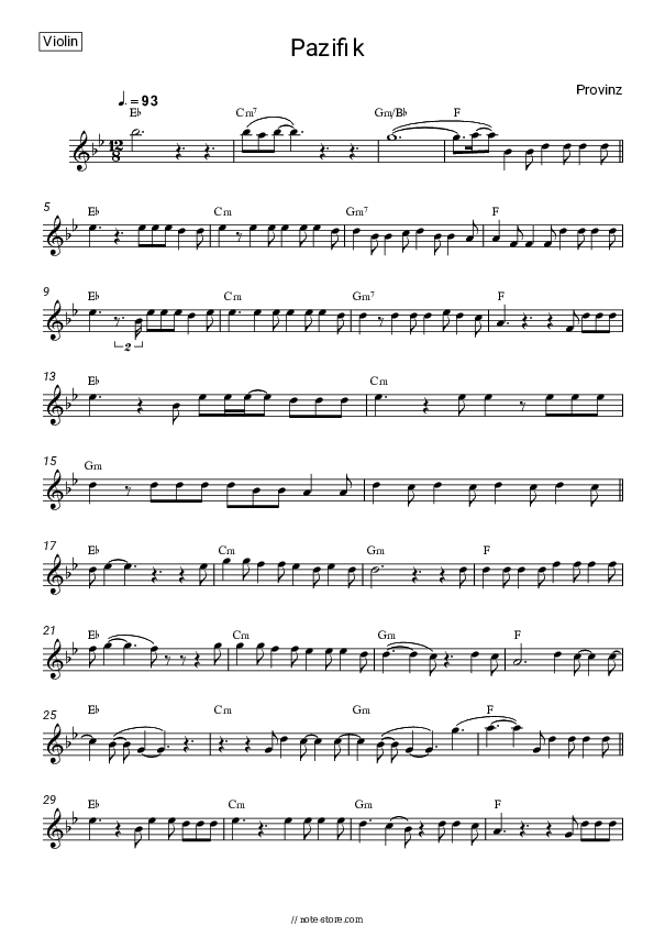 Pazifik - Provinz Violin Sheet Music - Violin